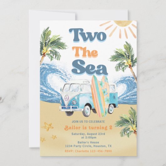 Twee Het Zee Surf Beach 2e Verjaardagsfeestje Kaart (Voorkant)
