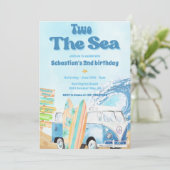 Twee Het Zee Surf Beach 2e Verjaardagsuitnodiging Kaart (Staand voorkant)