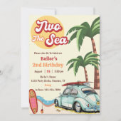 Twee Het Zee Surf Beach 2e Verjaardagsuitnodiging Kaart (Voorkant)