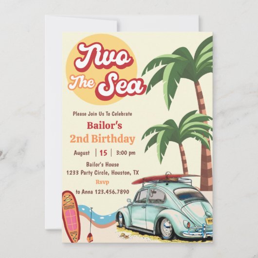 Twee Het Zee Surf Beach 2e Verjaardagsuitnodiging Kaart (Voorkant)
