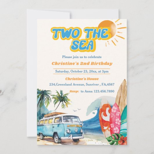 Twee Het Zee Surf Beach 2e Verjaardagsuitnodiging Kaart (Voorkant)