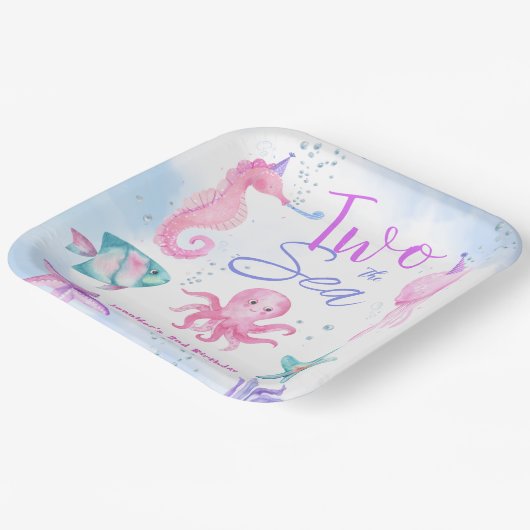 Twee het Zee! Zeemeermin 2e Verjaardag Schattigee  Papieren Bordje (Gebogen)