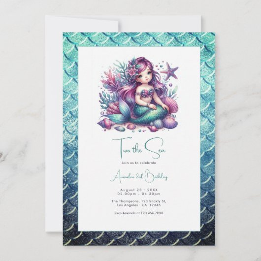 "Twee het Zee" Zeemeermin 2e Verjaardagsfeest Kaart (Voorkant)