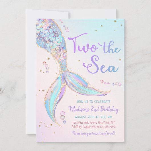 Twee Het Zee Zeemeermin 2e Verjaardagsfeest Kaart (Voorkant)