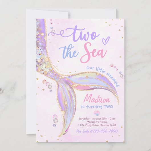 Twee Het Zee Zeemeermin 2e Verjaardagsfeest Kaart (Voorkant)