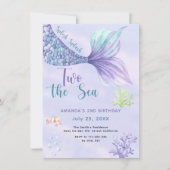 Twee het Zee Zeemeermin Roze Paarse 2e Verjaardag Kaart (Voorkant)