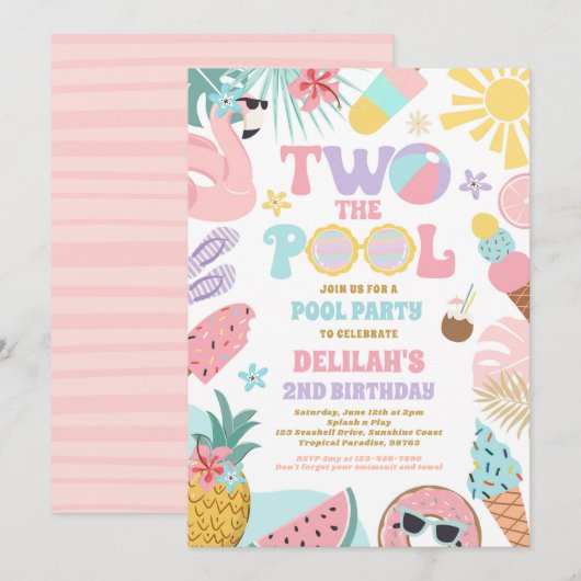 Twee Het Zwembad Zomer 2e Verjaardag Zwembad Party Kaart (Voorkant / Achterkant)