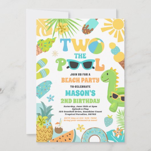Twee Het Zwembad Zomer 2e Verjaardag Zwembad Party Kaart (Voorkant)