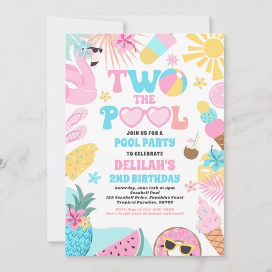 Twee Het Zwembad Zomer 2e Verjaardag Zwembad Party Kaart (Voorkant)