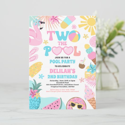 Twee Het Zwembad Zomer 2e Verjaardag Zwembad Party Kaart (Staand voorkant)