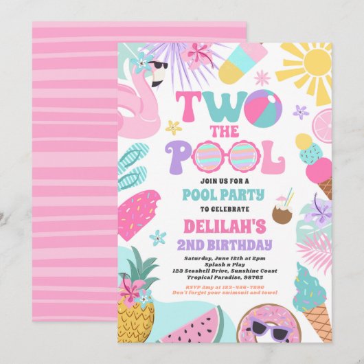 Twee Het Zwembad Zomer 2e Verjaardag Zwembad Party Kaart (Voorkant / Achterkant)