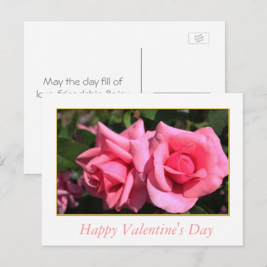 Twee hete roze roos bloemen Valentijnsdag Feestdagenkaart (Voorkant / Achterkant)