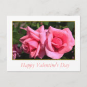 Twee hete roze roos bloemen Valentijnsdag Feestdagenkaart (Voorkant)