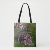 Twee Hippos zwemmen in Pond, Totebag Tote Bag (Voorkant)