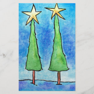 Twee Hoge Kerstbomen Briefpapier