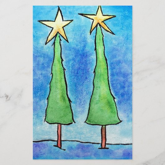 Twee Hoge Kerstbomen Briefpapier (Voorkant)