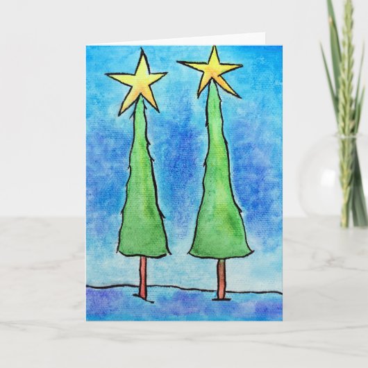 Twee Hoge Kerstbomen Feestdagen Kaart (Voorkant)