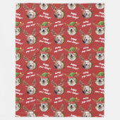 Twee Hond Foto Rendier Antler Vrolijk Kerstrood Fleece Deken (Voorkant)