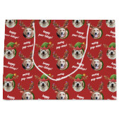 Twee Hond Foto Rendier Antler Vrolijk Kerstrood Groot Cadeauzakje (Voorkant)