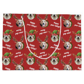 Twee Hond Foto Rendier Antler Vrolijk Kerstrood Groot Cadeauzakje (Achterkant)