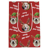 Twee Hond Foto Rendier Antler Vrolijk Kerstrood Medium Cadeauzakje (Achterkant)