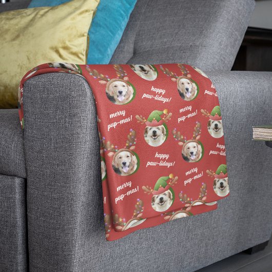 Twee Hond Foto Rendier Antler Vrolijk Kerstrood Sherpa Deken