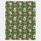 Twee Hond Foto Rendier Vrolijk Kerstgroen Fleece Deken (Voorkant)