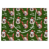 Twee Hond Foto Rendier Vrolijk Kerstgroen Groot Cadeauzakje (Voorkant)
