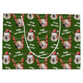 Twee Hond Foto Rendier Vrolijk Kerstgroen Groot Cadeauzakje (Achterkant)
