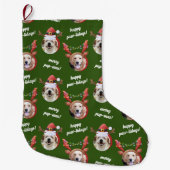 Twee Hond Foto Rendier Vrolijk Kerstgroen Grote Kerstsok (Voorkant)