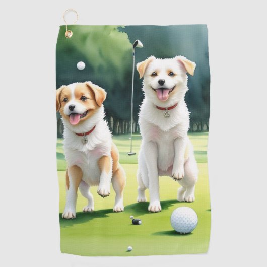 Twee honden die golfhanddoek spelen (Voorkant)