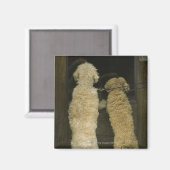 Twee honden die in een deurraam kijken, achteraan  magneet (Voorkant / Achterkant)