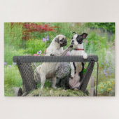 Twee honden een pug puppy en Boston Terrier in een Legpuzzel (Horizontaal)