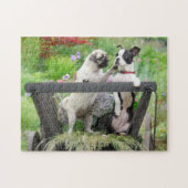 Twee honden een pug puppy en Boston Terrier in een Legpuzzel (Horizontaal)