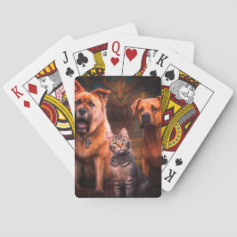 Twee honden en katten pokerkaarten