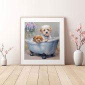 Twee honden in badkuip schilderij poster