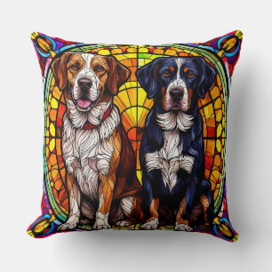 Twee honden in een glas-in-loodontwerp kussen