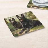 Twee honden kartonnen onderzetters (Schuin)