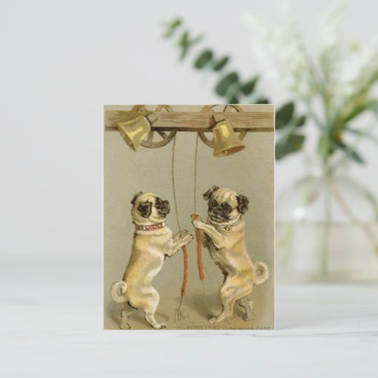 Twee honden luiden de kerstklokken feestdagenkaart (Staand voorkant)