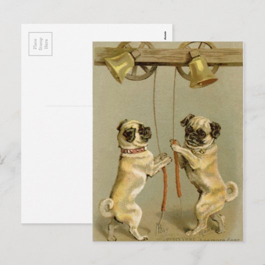 Twee honden luiden de kerstklokken feestdagenkaart (Voorkant / Achterkant)