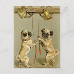 Twee honden luiden de kerstklokken feestdagenkaart