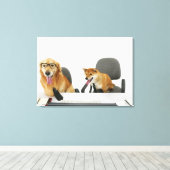Twee honden met een stropdas en een bril, zittend canvas afdruk (Insitu (Houten vloer))