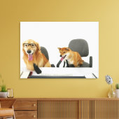 Twee honden met een stropdas en een bril, zittend canvas afdruk (Insitu (Woonkamer))