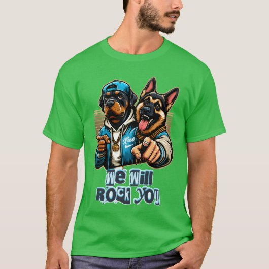 twee honden rocken tee-ontwerp grappig t-shirt (Voorkant)