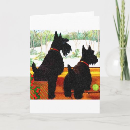 Twee Honden Scottie bij Kerstmis Feestdagen Kaart (Voorkant)