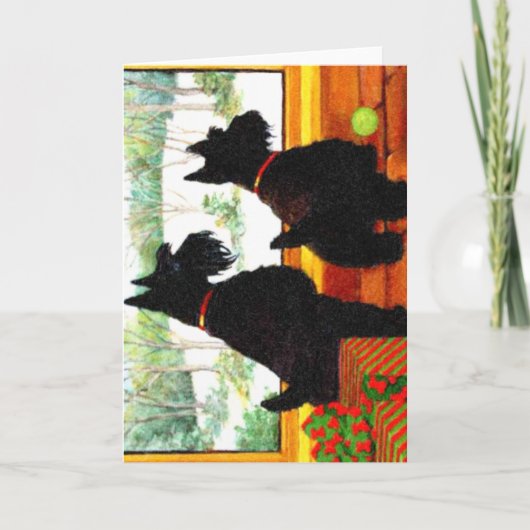 Twee Honden Scotty bij Kerstmis Feestdagen Kaart (Voorkant)