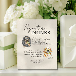 Twee honden trouwende signature drankjes bar bord reclamebord met voetstuk