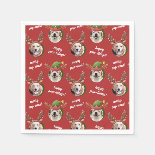 Twee Hondenfoto Elf & Rendier Antler Pet Kerst Servet (Voorkant)