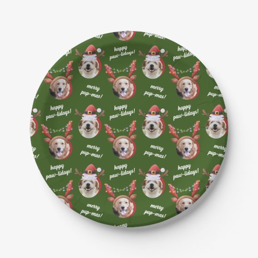 Twee Hondenfoto Santa Rendier Antler Pet Kerst Papieren Bordje (Voorkant)