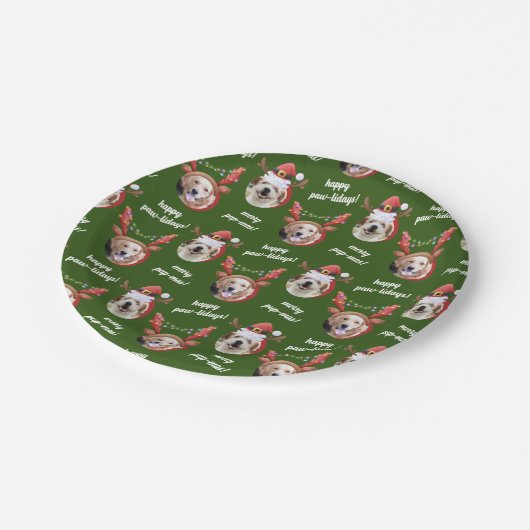 Twee Hondenfoto Santa Rendier Antler Pet Kerst Papieren Bordje (Gekanteld)